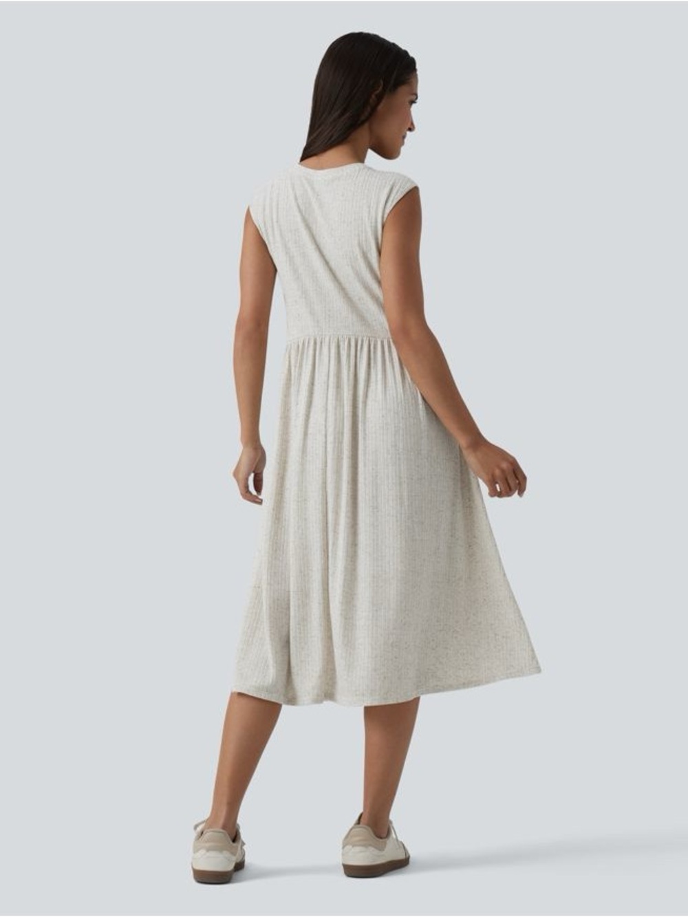 Halara Ribbed Knit Round Neck Sleeveless Flowy Midi Casual Linen-Blend Dress, M - Picture 2 of 13